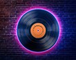 © Galeno - vector realistic isolated neon retro sign vinyl decoration display wall background concept music dj disco