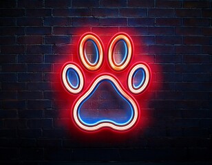 Wall Mural - vector realistic isolated neon sign pet care logo template decoration mockup display wall background concept pet shop veterinary