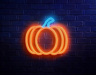 Wall Mural - vector realistic isolated neon sign pumpkin frame logo decoration display wall background concept happy halloween