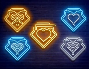 vector set realistic isolated neon sign message heart logo template decoration layout display