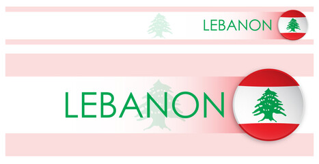 Wall Mural - Lebanon flag horizontal web banner in modern neomorphism style. Webpage Lebanon country header button for mobile application or internet site. Vector