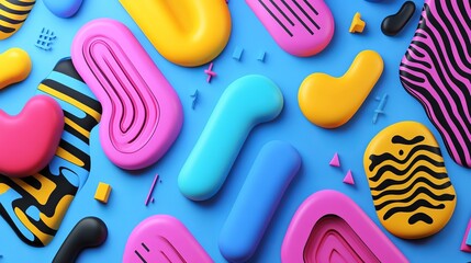 Sticker - Colorful abstract shapes and patterns on blue background for creative design