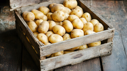 Potatoes in a wooden box