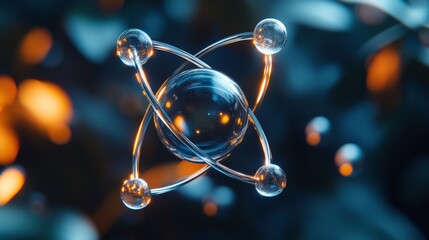 Leinwandbilder - An abstract digital representation of an atomic structure, featuring a glowing central nucleus and swirling orbits, conveying concepts of science and energy.