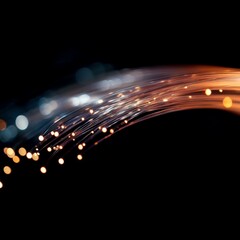 Aufkleber - A close-up of fiber optic cables emitting vibrant colorful glows against a dark background, representing fast data communication and modern technology.