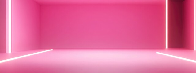 Poster - 3D rendering of a blank pastel pink studio background suitable for product display featuring a copy space banner for advertising purposes