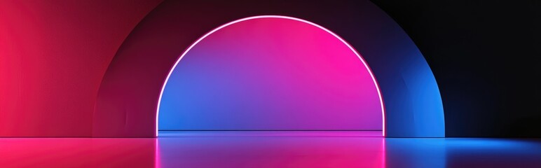 3D rendered abstract pink fashion backdrop featuring a minimal origami round arch design in Art Deco style