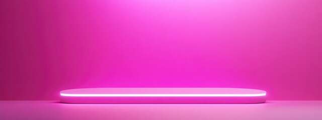 Poster - 3D rendering of a blank pastel pink studio background suitable for product display featuring a copy space banner for advertising purposes