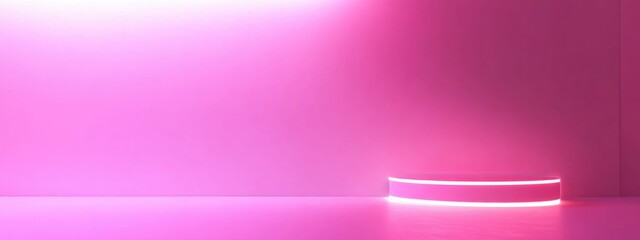 Poster - 3D rendering of a blank pastel pink studio background suitable for product display featuring a copy space banner for advertising purposes
