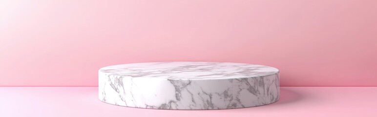 Aufkleber - 3D rendering of a marble podium against a minimalist pink wall background