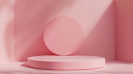 Poster - 3D rendering of a minimalist illustration featuring a geometric podium in pink