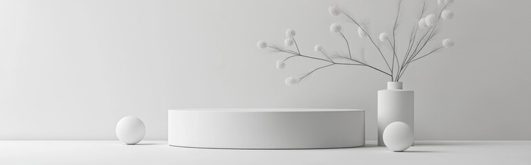 Poster - 3D rendering of a mock up design podium for showcasing cosmetic products or business artwork Abstract minimalistic scene featuring white and grey colors with geometric platform illustration