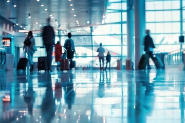 defocused Crowd of People Walking in modern airport hallway defocused Crowd of People Walking in modern airport hallway