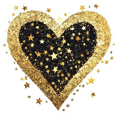 Canvas Print - Gold heart glitter planet stars clipart on white background