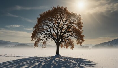 Wall Mural - Majestic Tree in Winter Landscape