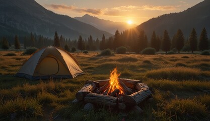 Wall Mural - Tranquil Sunset Camping Scene