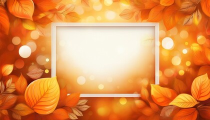 orange autumn pattern with bokeh effect and white frame in the center