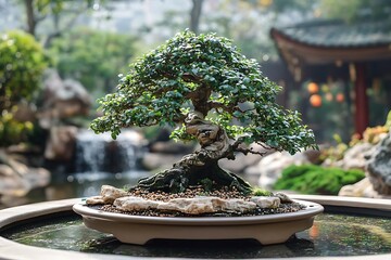 Wall Mural - Bonsai Tree in a Garden Setting - A Realistic Image