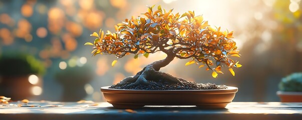 Wall Mural - Bonsai Tree in Sunlight - Realistic Photo