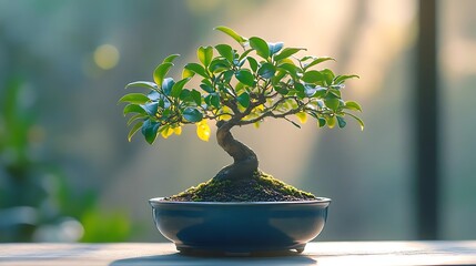 Canvas Print - Bonsai Tree in Pot with Blurred Background - Photo