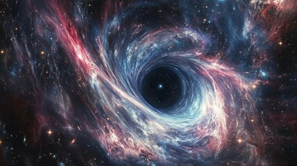 Poster - A stunning image depicting a swirling vortex in space surrounded by colorful stars and nebulae, showcasing the beauty and mystery of the universe.