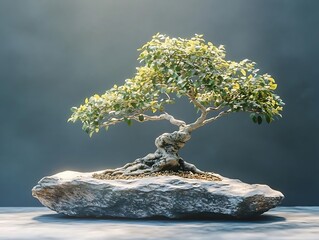 Wall Mural - Bonsai Tree on a Rock Illustration