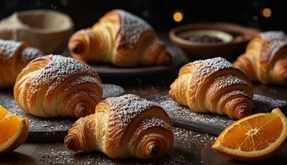 Freshly Baked Croissants with Oranges