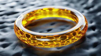 Poster - 3D rendering featuring a vibrant yellow ring set within a metallic mesh design