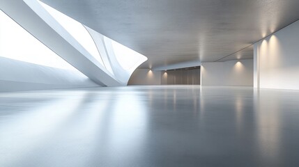Poster - 3D rendering of contemporary architectural design featuring an empty concrete floor ideal for showcasing automobiles