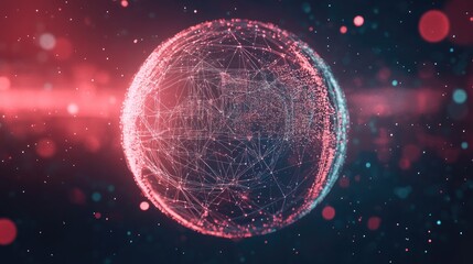 Poster - Abstract sci fi sphere with particles representing a technology network connection Futuristic illustration of global digital connections and 3D wireframe geometric design