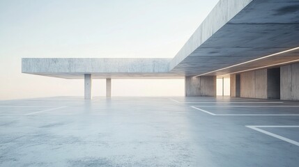 Poster - Abstract architectural design featuring a modern building with a vacant parking area floor and concrete structure 3D rendering ideal for automotive scenes