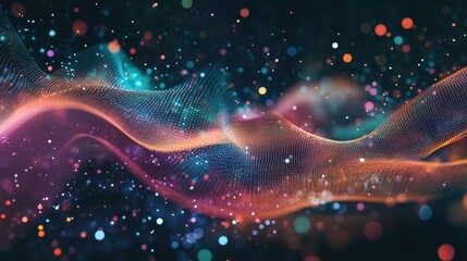 Poster - Abstract background featuring an intertwining of colorful dots and lines creating a dynamic musical flow of sounds