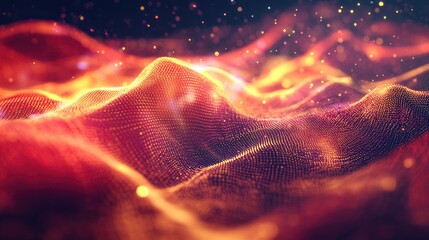 Poster - Abstract digital backdrop with dynamic particles Flow of information space Visualization of large data in three dimensional form