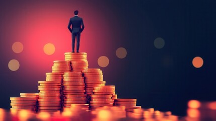 Poster - Businessman Standing On Top Of A Pile Of Gold Coins.