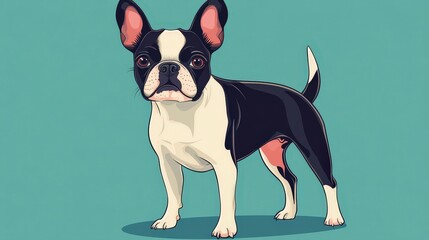 Wall Mural - A stylized illustration of a French Bulldog standing confidently against a solid background.