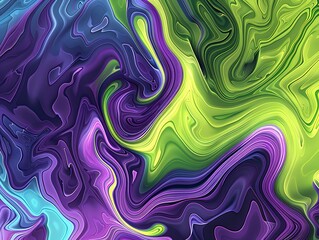 Wall Mural - Illustration of A trendy and abstract gradient from electric violet to bright lime, featuring swirling patterns and a sense of movement and fluidity. Ai Generate.
