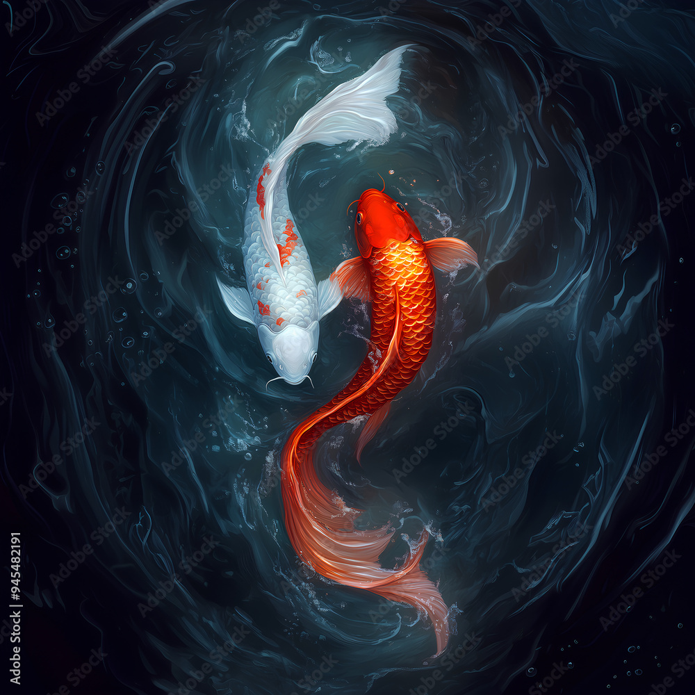 Koi Fish Dance in Swirling Water Stock Photo | Adobe Stock