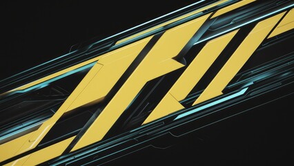 Poster - Vibrant 3D futuristic design in lemon yellow on a dark backdrop