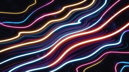 Poster -  Vibrant Abstract Background with Colorful Wavy Neon Lines and Fractal Particles. Dynamic Design Featuring Illuminated Strokes.