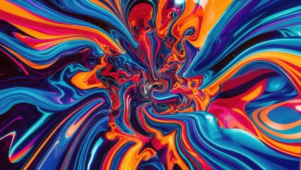 Poster - Vibrant Abstract Liquid Flow, Psychedelic Fluid Dynamics, Colorful Holographic Background