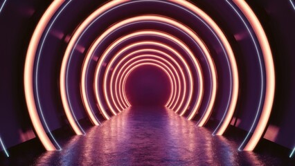 Wall Mural - Vibrant Abstract Neon Light Tunnel Background Illustration