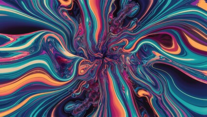 Poster - Vibrant Abstract Liquid Flow, Psychedelic Fluid Dynamics, Colorful Holographic Background
