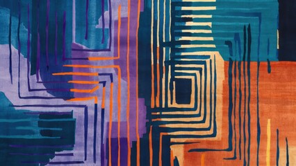 Poster - Vibrant Geometric Watercolor Line Art Pattern for Contemporary Carpet Background