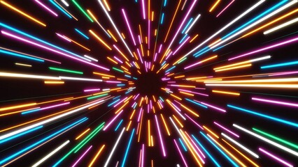 Poster - Vibrant Neon Glowing Lines Background with Dynamic Light Trails, Abstract Motion Effects on Dark Canvas.