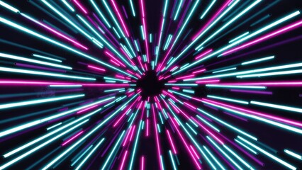 Poster -  Vibrant Neon Light Trails in Abstract High-Speed Motion