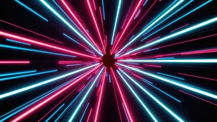 Poster -  Vibrant Neon Light Trails in Abstract High-Speed Motion