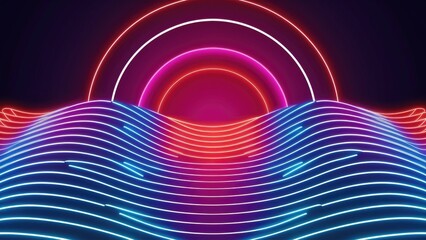 Poster -  Vibrant Neon Wave Line Background Illustration.
