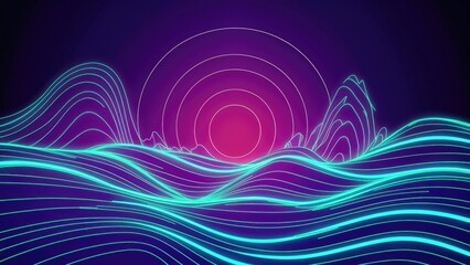 Poster -  Vibrant Neon Wave Line Background Illustration.