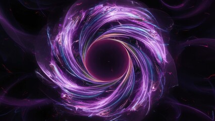 Poster - Vibrant Purple Swirling Circle Frame with Colorful Energy Particles - Abstract Design