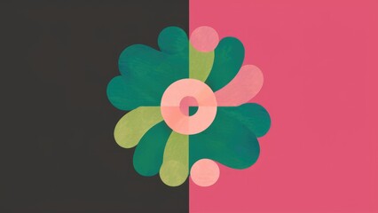 Poster - Vibrant Shape Design. Green, Pink, and Dark Grey Elements on Minimalist Background.